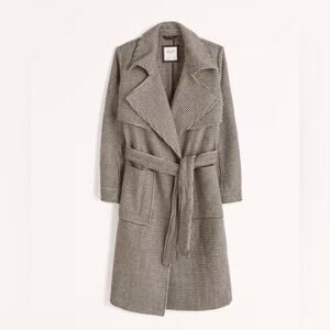 Abercrombie & Fitch Dark Brown Plaid Wool-Blend Trench Coat NWT Size XS-Petite